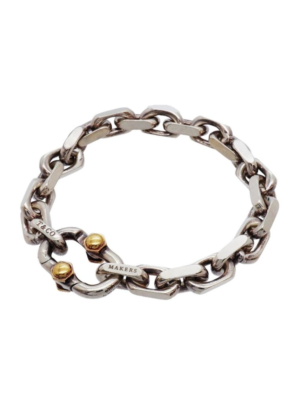 Tiffany & Co Bracelet Makers Wide 18k Yellow Gold 925 Sterling Silver